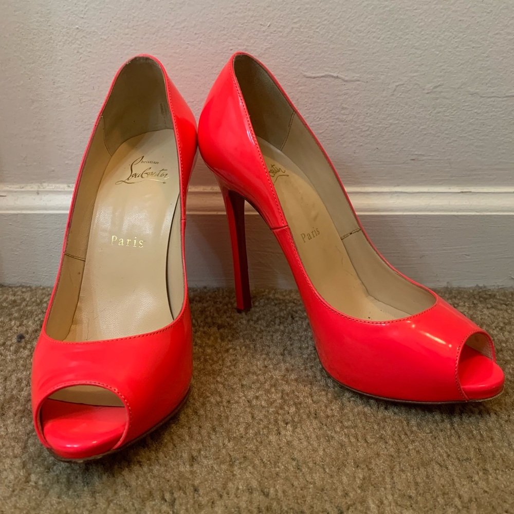 Christian Louboutin Neon Pink Peep Toe Heels